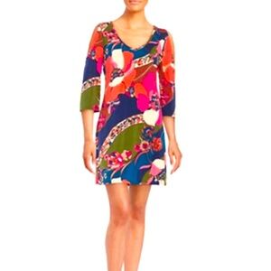 NWT TRINA TURK Vibrant Floral Print Mini Swim Dress Large Summer Beach resort